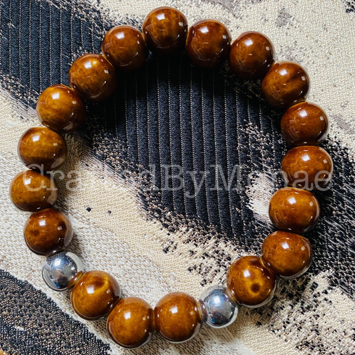 Coffee Ceramic with Silver Accents Energy Beads