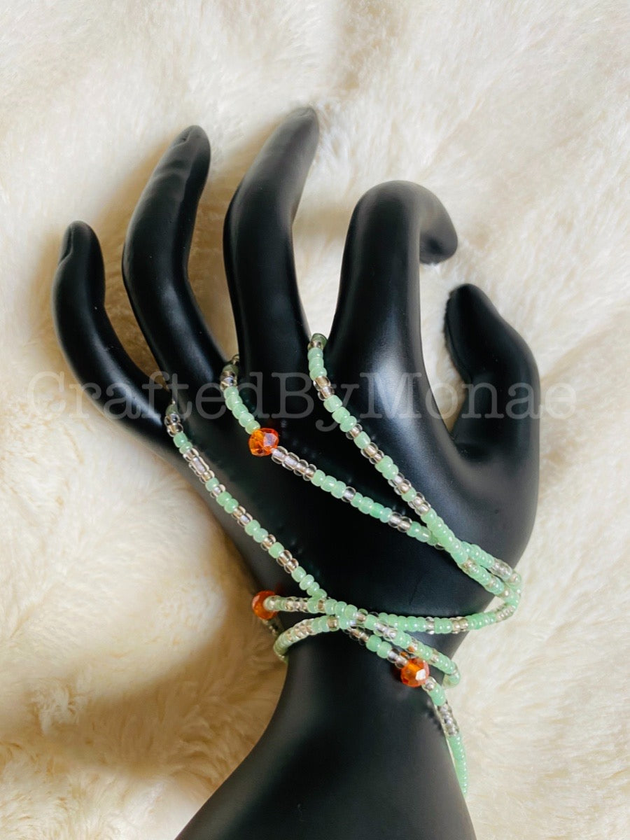 Light Green, Orange, and Clear Vibes Waistbeads