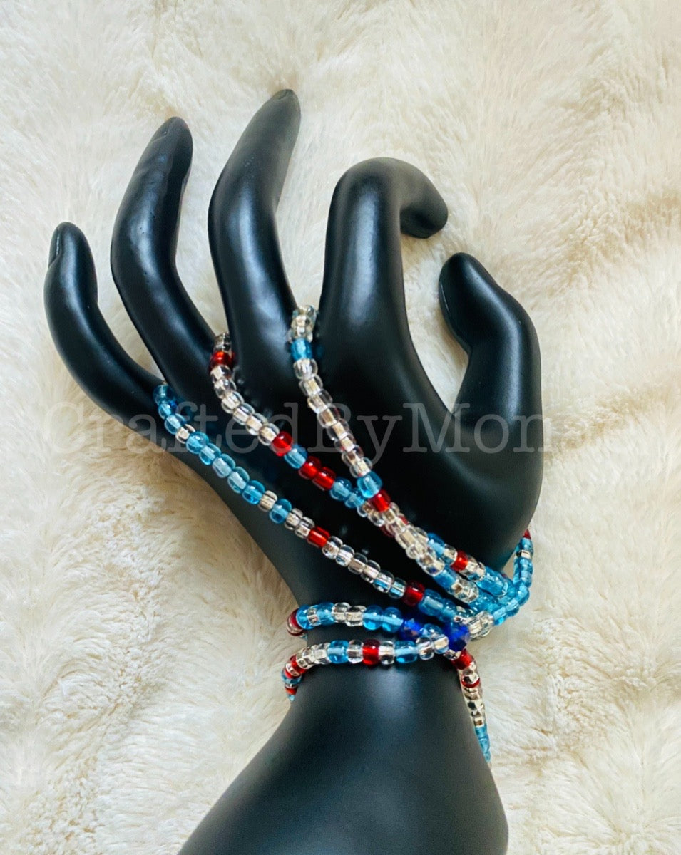 Clear Red and Ocean Vibes Waistbead