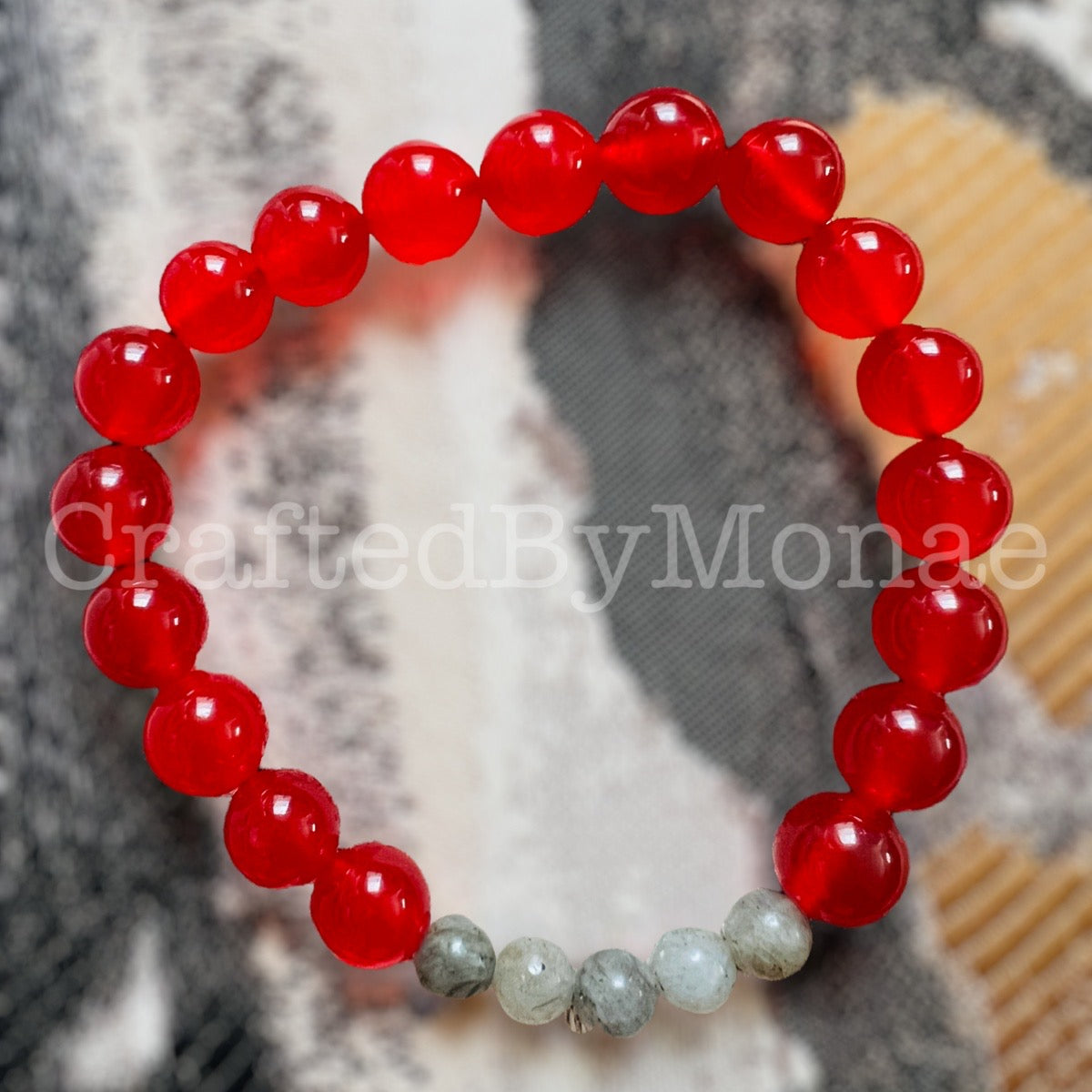 Red Quartz with Labradorite Accents Energy Beads
