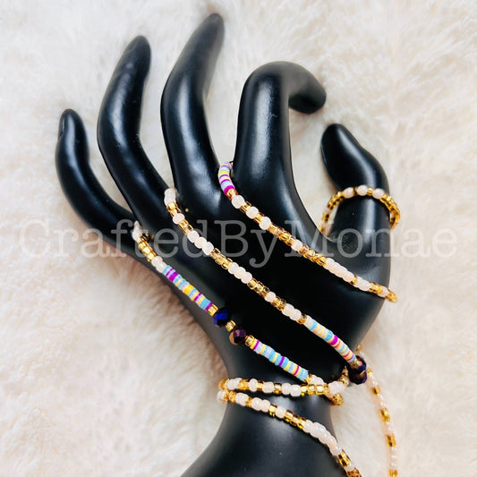 Playful Gold and White with Colorful Accent Vibes Waistbeads