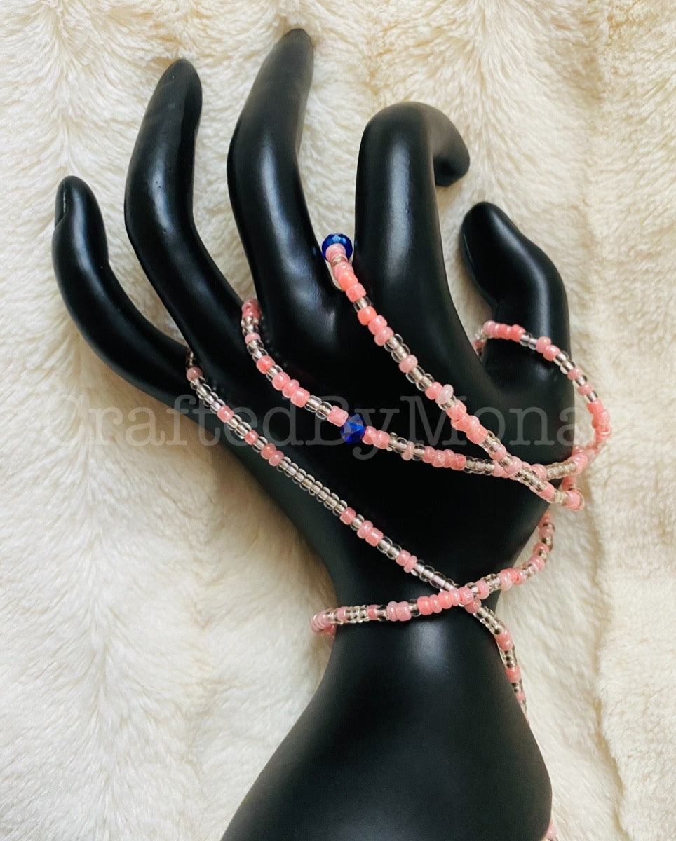 Clear Pink with Royal Blue Accents Vibes Waistbeads