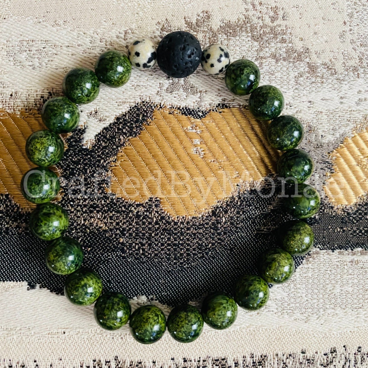 Emerald Quartzite and Lava Stone Accent Energy Beads