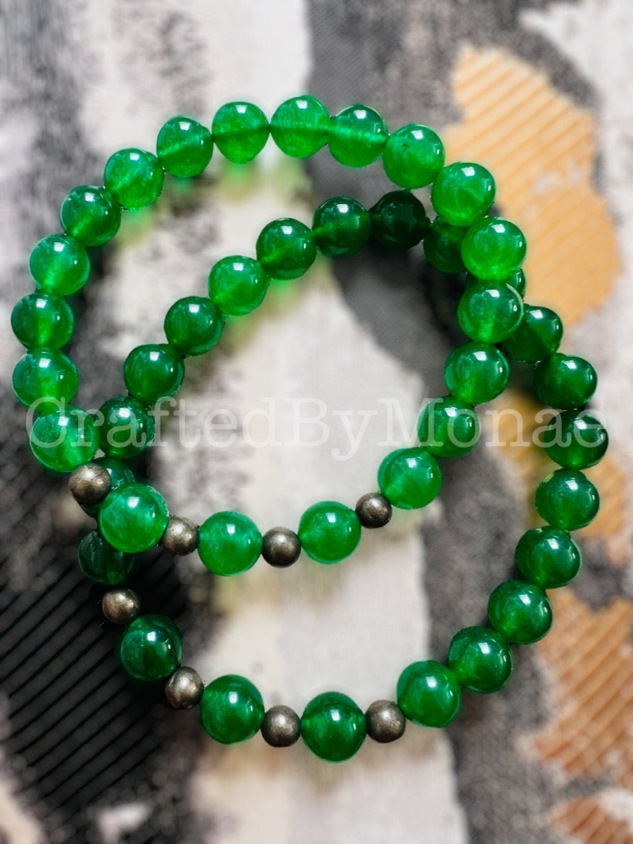 Green Quartz and Pyrite Accents Energy Beads