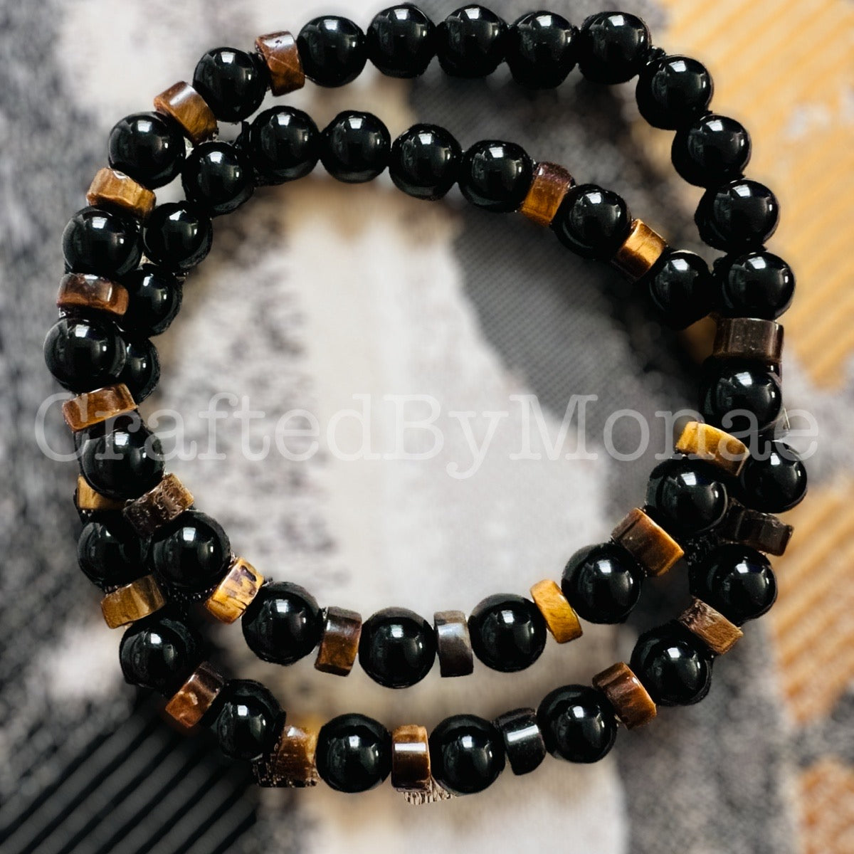 Black Jasper with Tiger’s Eye Accents Energy Beads