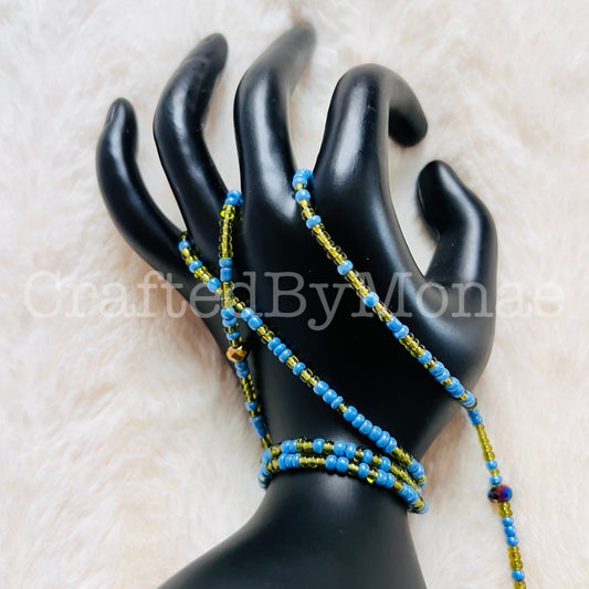 Ocean Blue with Green Accent Vibes Waistbeads