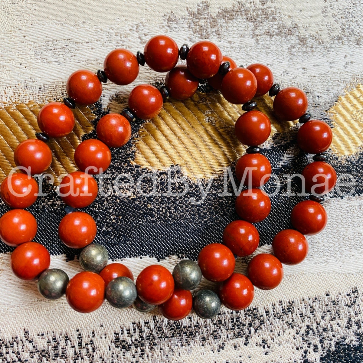 Red Jasper with Pyrite Accents Energy Beads