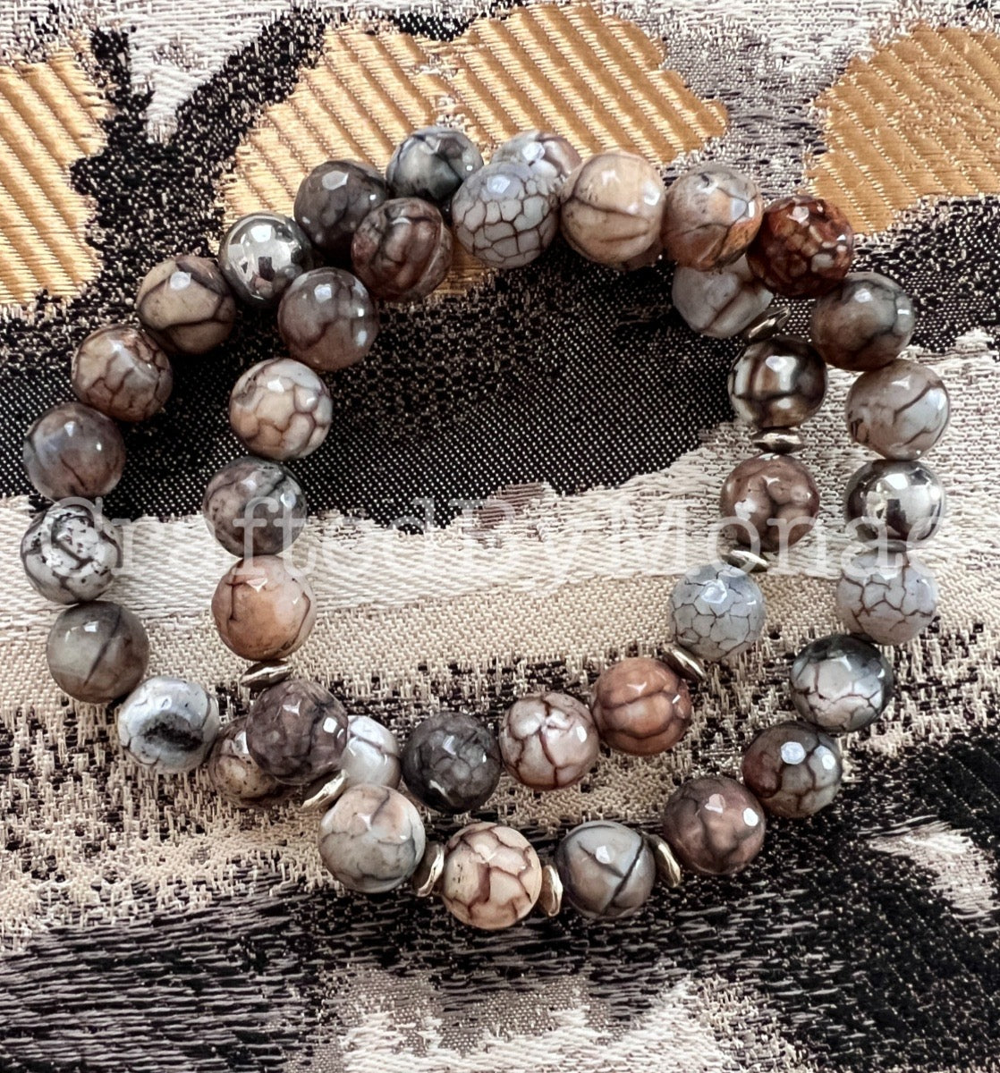 Coffee Vain Agate with Silver Accents Energy Beads