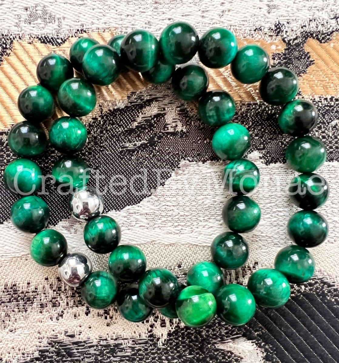 Green Tiger’s Eye with Silver Accent Energy Beads