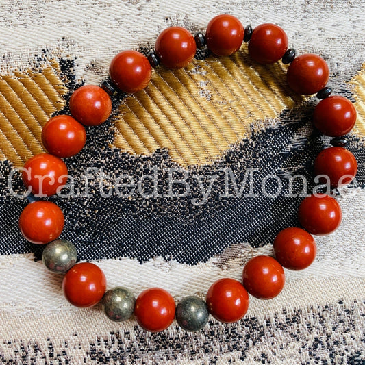 Red Jasper with Pyrite Accents Energy Beads