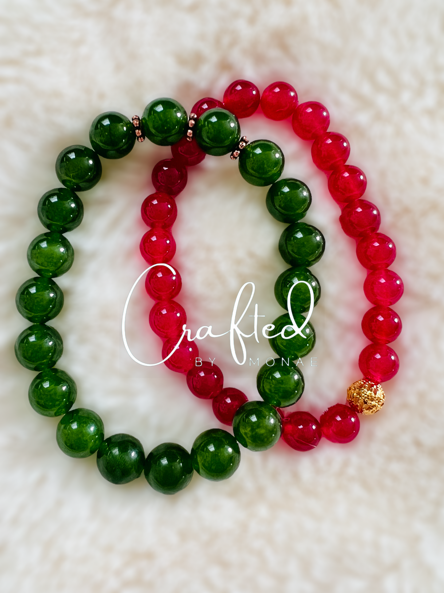 Red Berry Jade with Gold Accent Energy Vibes Bracelet