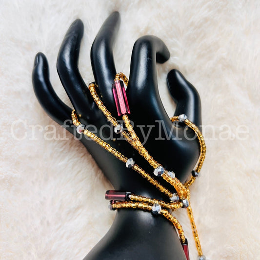 Rich Gold and Pewter with Burgundy Accent Vibes Waistbeads