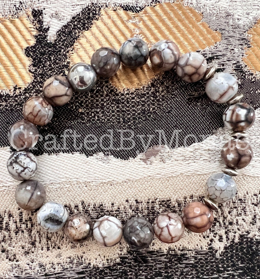 Coffee Vain Agate with Silver Accents Energy Beads