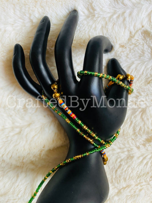 Green with Mini Color Mix Accents Vibes Waistbeads