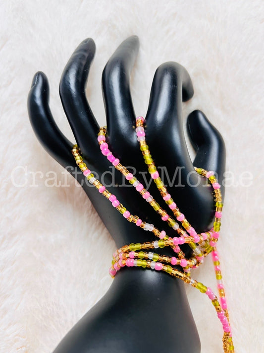 Pink and Gold with White Accent Vibes Waistbeads