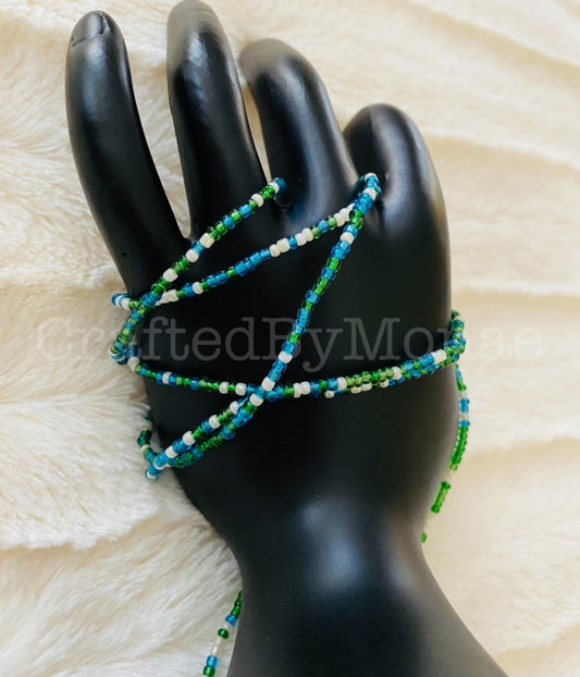 Clear Blue and Green Pearl Vibes Waistbeads