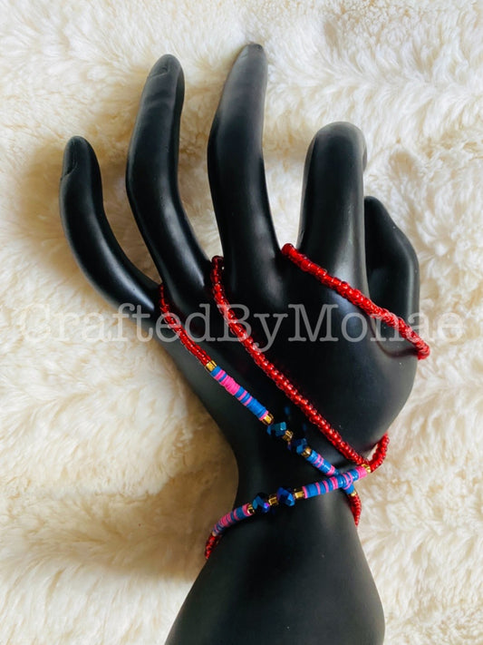 Red with Mini Color Mix Accents Vibes Waistbeads