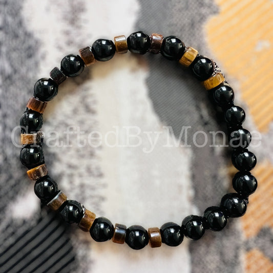 Black Jasper with Tiger’s Eye Accents Energy Beads