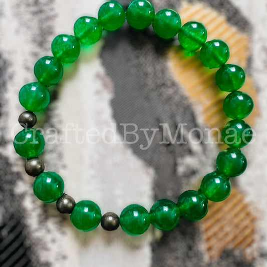 Green Quartz and Pyrite Accents Energy Beads