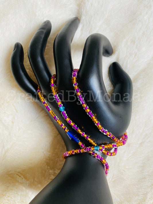 Clear Gold and Purple with Blue Accents Vibes Waistbeads