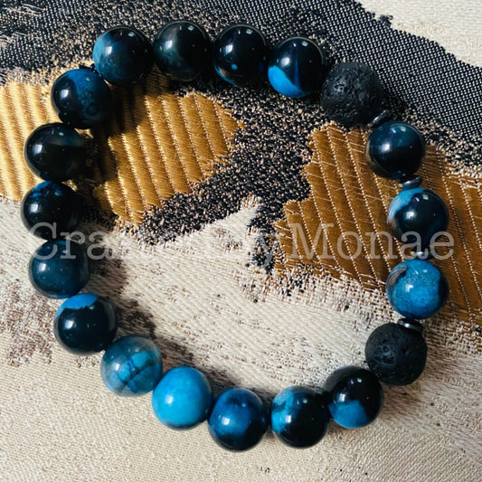 Aqua Agate Dyed Stone and Onyx Stone Accents Energy Beads