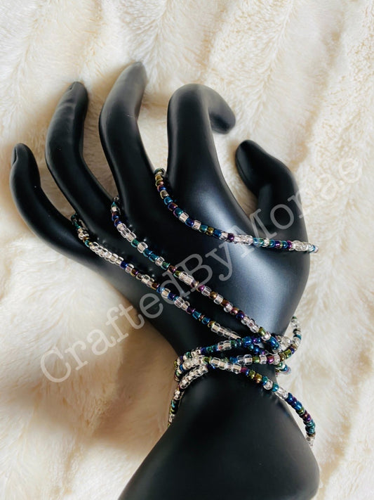 Silver, Clear, Teal, and Purple Waistbeads