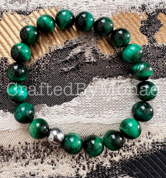 Green Tiger’s Eye with Silver Accent Energy Beads