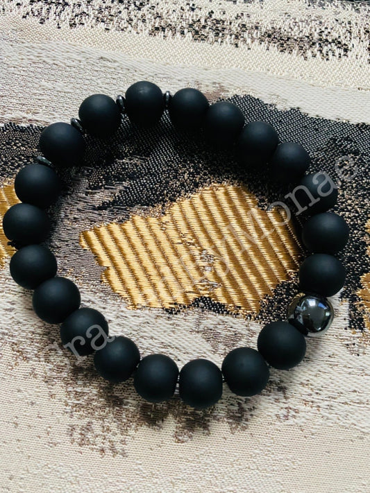 Matte Black and Gunmetal Accent Energy Beads