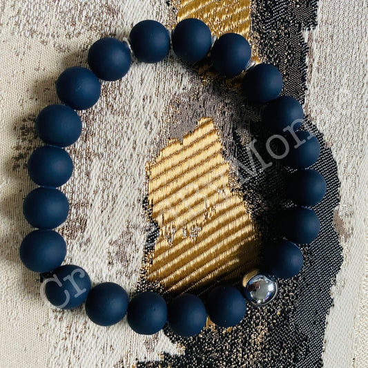 Matte Navy and Chrome Accent Energy Beads