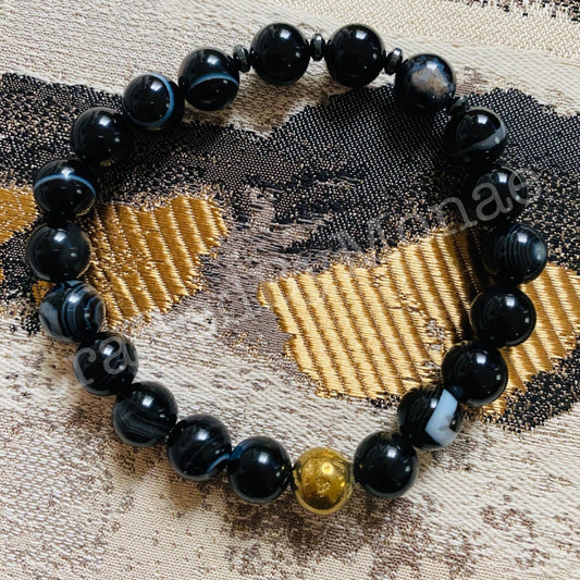 Banded Agate and Gold Accents Energy Beads